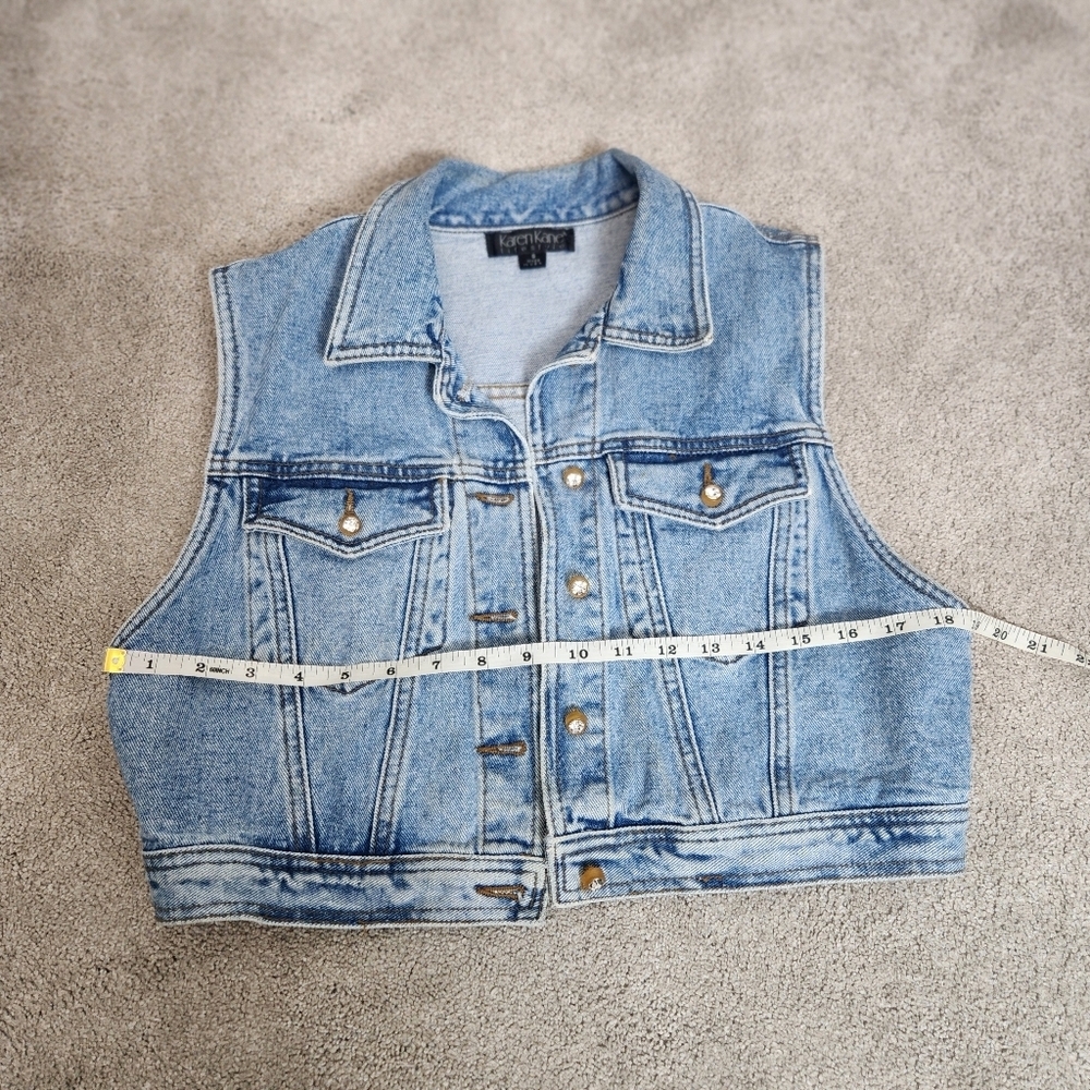 VTG 90s Cropped Denim Jean Vest With  Gem Button Detailing Size S Fits Medium - Picture 6 of 10